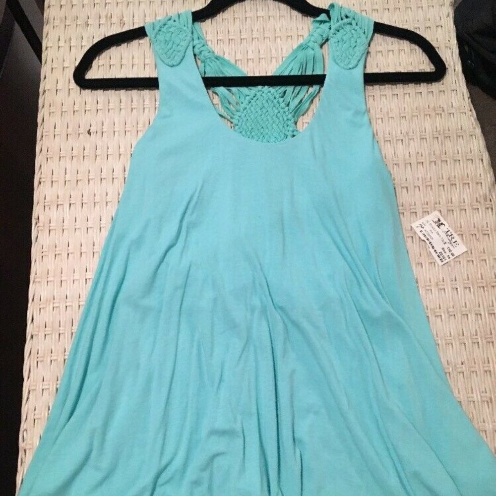 NWT Sky Clothing Crochet Back Tank Top XS Mint Green Blue Aqua Sexy Casual Cute